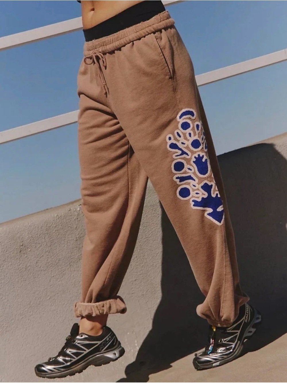 FP Movement All Star Sweatpants Brown with Blue Embroidered Detail
